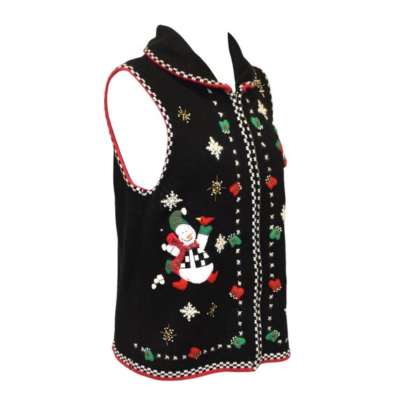 Vintage Bobbie Brooks Christmas Sweater Zip Front Snowmen - Picture 2 of 6